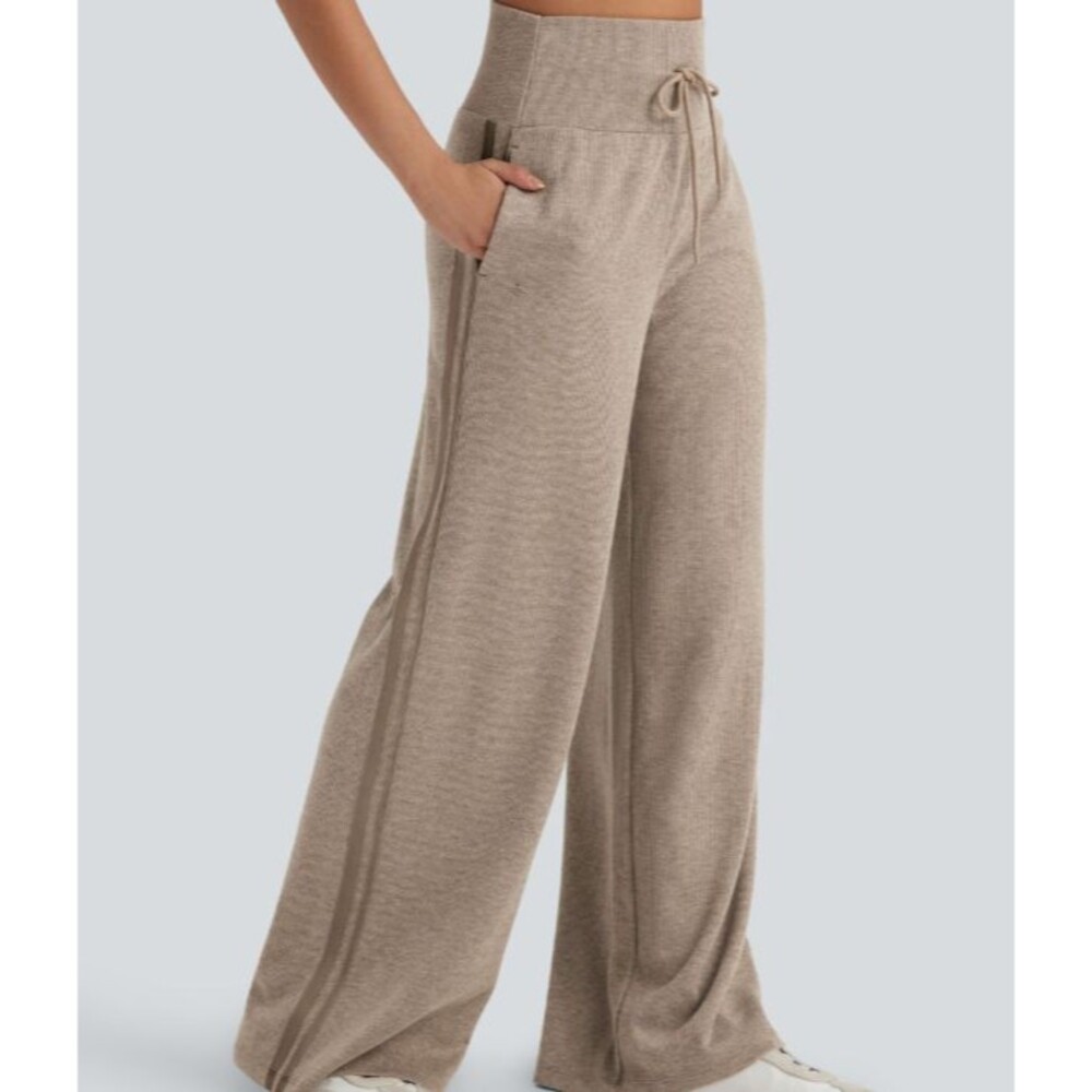Halara Ribbed High Waist Side Striped Wide Leg Side Pocket Pants Size Medium